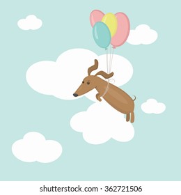 Flying dog dachshund. Vector illustration. Can be used in web design, printed on fabric/paper, as a background, or as an element in a composition