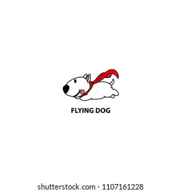 Flying dog, funny bull terrier with red cape icon, logo design, vector illustration