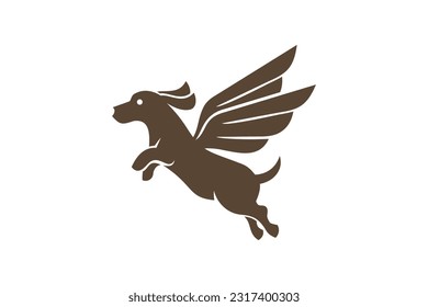 Flying dog logo, funny dog icon vector template
