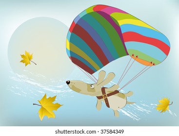 flying dog with the parachute