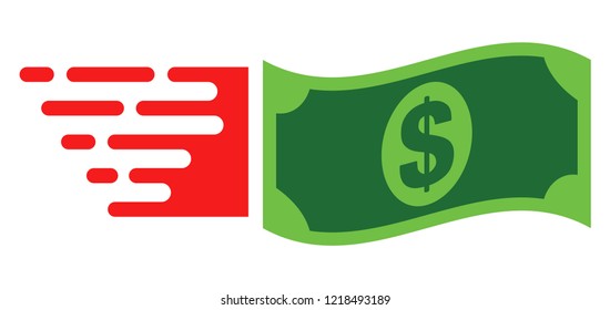 Flying dollar banknote icon with fast speed effect. Vector illustration designed for modern abstraction with symbols of speed, rush, progress, energy.
