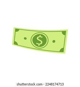 Flying dollar bill in air vector illustration. Rain of cash or money, bingo or lottery win, floating banknote with currency symbol on white background. Banking, finances, investment, jackpot concept
