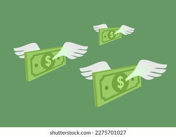 flying dollar bill, illustrated by money that has wings