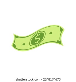 Ilustración del billete en dólares. Lluvia de efectivo o dinero, ganancia de bingo o lotería, billete flotante con símbolo de moneda de fondo blanco. Banca, finanzas, inversión, concepto de jackpot