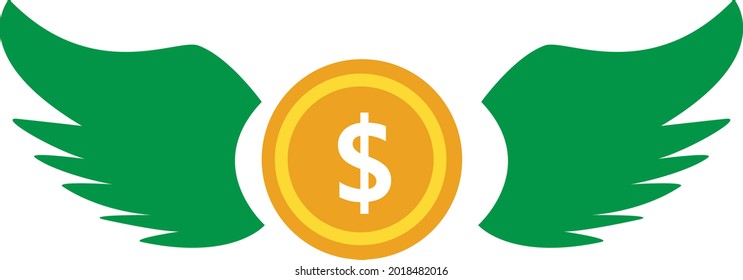 flying dollar coin icon on white backgroud. dollar coin with wings symbol. flying dollar sign. flat style.