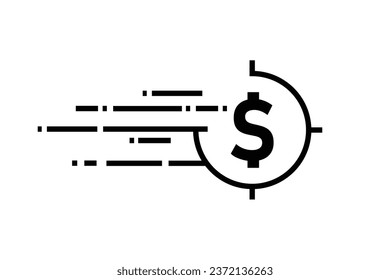 Flying dollar coin linear icon. Thin line illustration. Quick cash dollar. Fast Loan, Vector isolated outline drawing