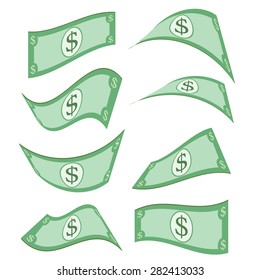 Flying dollars isolated on white. Vector illustration eps10