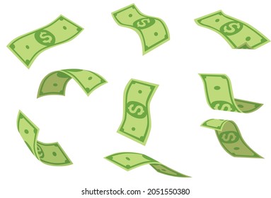 Flying dollars set Vector Illustration