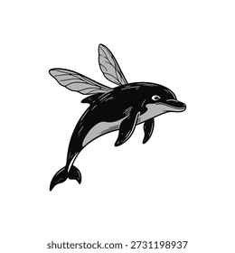 Flying dolphin 1 esboço vetorial isolado no fundo branco