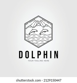 flying dolphin or whale on ocean logo vector illustration design