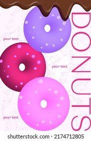 Fliegende Donuts auf rosafarbenem Hintergrund, Vektorgrafik