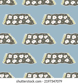 Flying doodle carpet with flowers seamless pattern. Fairy tail concept.
