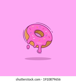 Flying doughnut melted cartoon icon illustration. Vector icon illustration