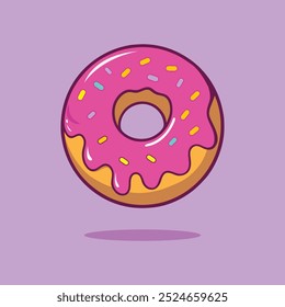 Flying Doughnut Melted Cartoon Icon Illustration. Isolated Flat Cartoon Style.