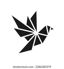 Flying dove abstract pictogram. Isolated vector silhouette of bird. Polygonal design.