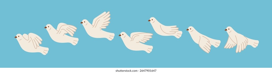 Animação de pomba voadora. Movimento de pássaro cidade branca, desenhos animados belas sequências de pombo, flutter de asas ciclo completo, liberdade, amor e símbolo de paz, personagem isolado, conceito de vetor de garish