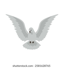 Flying dove bird hand drawn simple vector icon. Pigeon flight cartoon minimal design element. Peace sign, hope, rebirth holy spirit religion symbol. Church sacrament hope belief concept illustration