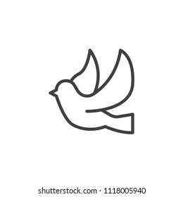 Flying dove bird outline icon. linear style sign for mobile concept and web design. Dove Of Peace simple line vector icon. Religion symbol, logo illustration. Pixel perfect vector graphics