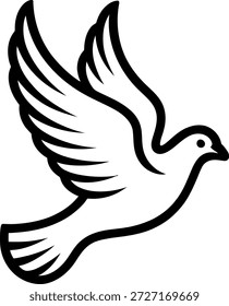 Fliegender Taubenvogel, Vektorgrafik, die Frieden, Freiheit, Hoffnung und Harmonie symbolisiert, perfekt für religiöses Design, Charity-Logo, Hochzeitskonzept oder spirituelle Illustration.
