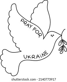 Flying dove bird of peace. Pray for Ukraine. No war sign. Ukrainian flag. Vector illustration