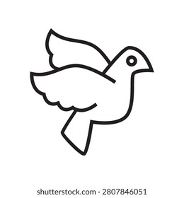 Flying dove bird vector icon. Outline illustration of a wild fowl soaring in the sky.