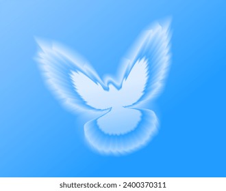 Flying dove. Blue background with bright rays. Easter. The symbol of purity. Christian faith. Holy Spirit. Vector illustration.