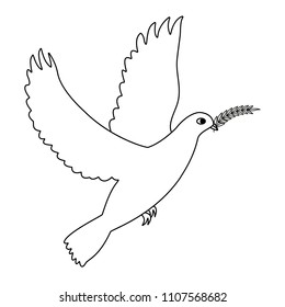 A flying dove with a branch in its beak