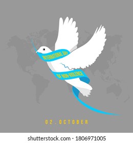 Flying dove carrying a ribbon vector illustration. Good template for International Day of Non-Violence design.