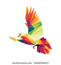 Flying Dove in colorful Polygon low poly. Flying Dove silhouettes colorful Vector Illustration. Dove Abstract Logo