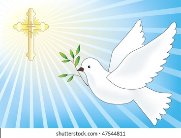 Flying dove. Easter vector illustration.