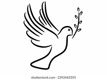 flying dove with olive branch peace Symbol isolated on white background