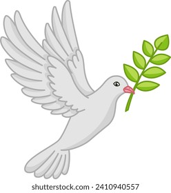 Flying Dove with Olive Branch. Vector Illustration of Bird. Peace Dove