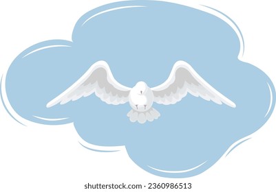 A flying dove on a background of a cloud. A symbol of peace, the holy spirit. Vector graphics