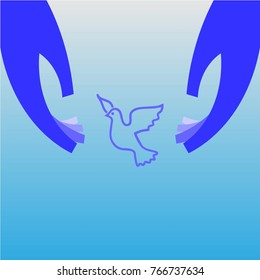 A flying dove on a blue background.