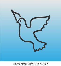 A flying dove on a blue background.