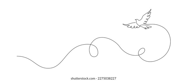 Flying dove in one continuous line drawing. Bird symbol of peace and freedom in simple linear style. Concept for national labor movement icon. Editable stroke. Doodle outline vector illustration - Shutterstock ID 2275038227