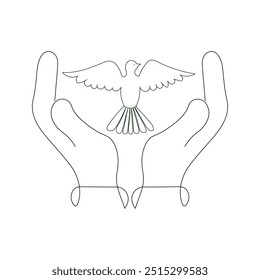 Flying dove in one continuous line drawing. Bird symbol of peace and freedom in simple linear style. Concept for national labor movement icon. Editable stroke