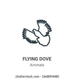 Flying dove outline vector icon. Thin line black flying dove icon, flat vector simple element illustration from editable animals concept isolated stroke on white background