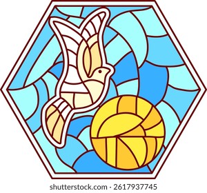 Flying Dove Pigeon Mandala Stained Glass for Window and Decoration