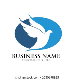 flying dove pigeon vector logo design symbol of peace and humanity