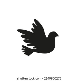 A flying dove. Silhouette of the bird. Doves on white background, silhouette dove in flight. Flying birds. Silhouette of the flying bird. VECTOR Illustration.