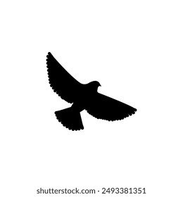 Flying dove silhouette. Bird in flight. Peace symbol vector. Black and white design.