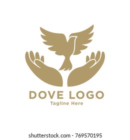 Flying Dove silhouette Logo design vector template. Pigeon Bird Logotype concept icon.