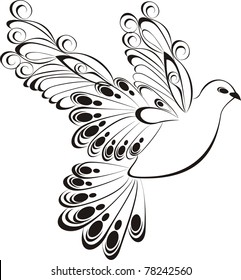 Flying dove silhouette on white background.