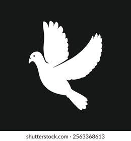 Flying dove silhouette or Pigeon set love and peace symbols on a black background