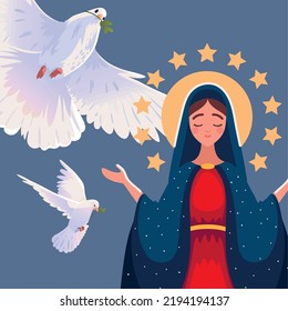 flying doves and Assumption Virgin Mary, design