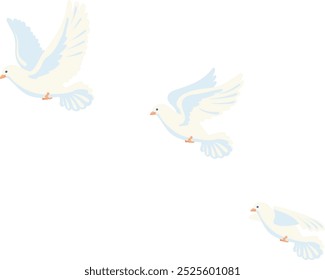 Flying doves. Romantic purity symbol. Peace birds isolated on white background