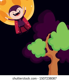 flying dracula night moon tree halloween