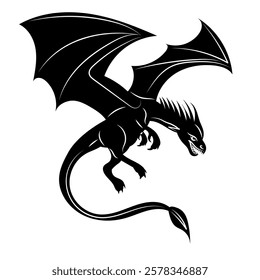 flying dragon black silhouette vector