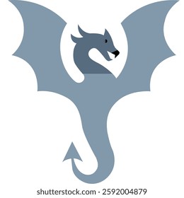flying dragon LightSlateGray silhouette isolated vector